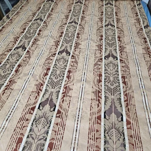 Striped Floral Ivory Merlot Green Upholstery Fabric Material 56" By The Yard